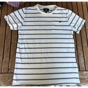 Flying Point Surf & Sport Mens Small Striped Crewneck Shirt Cream Maroon Gray